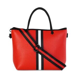 NWT Haute Shore Red and Black Tote Bag with Striped Design